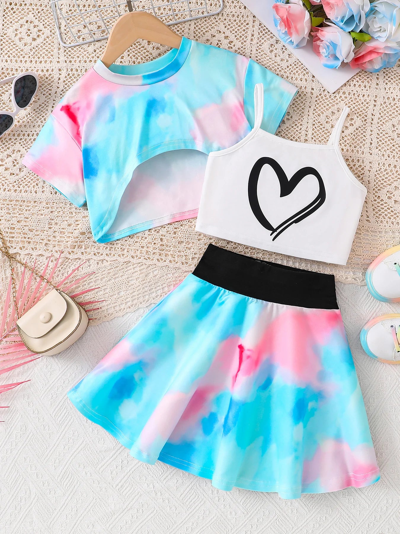 Conjunto de 3 piezas con patrón de corazón