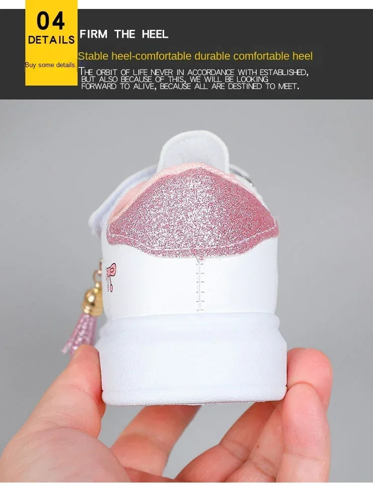 2025 Children's Little White Shoes Girls' Student Flat Bottom Casual Sports Shoes Low Top Spring Korean Plate Shoes