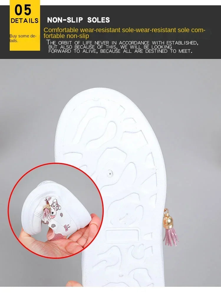 2025 Children's Little White Shoes Girls' Student Flat Bottom Casual Sports Shoes Low Top Spring Korean Plate Shoes