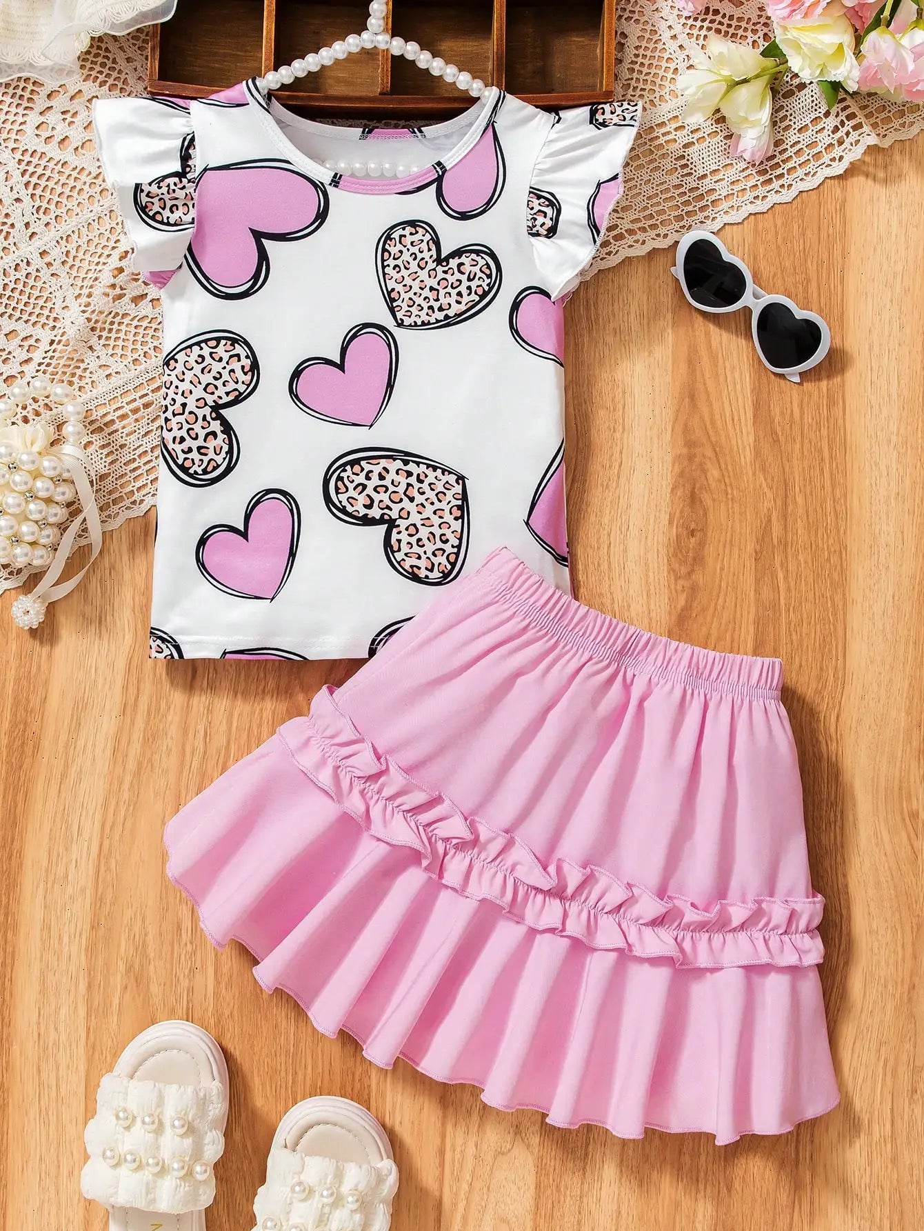 Conjunto de 2 piezas con estampado de corazónes