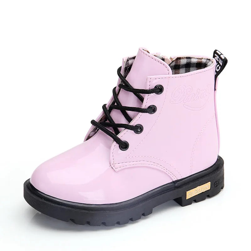 Botas para niñas de charol impermeables