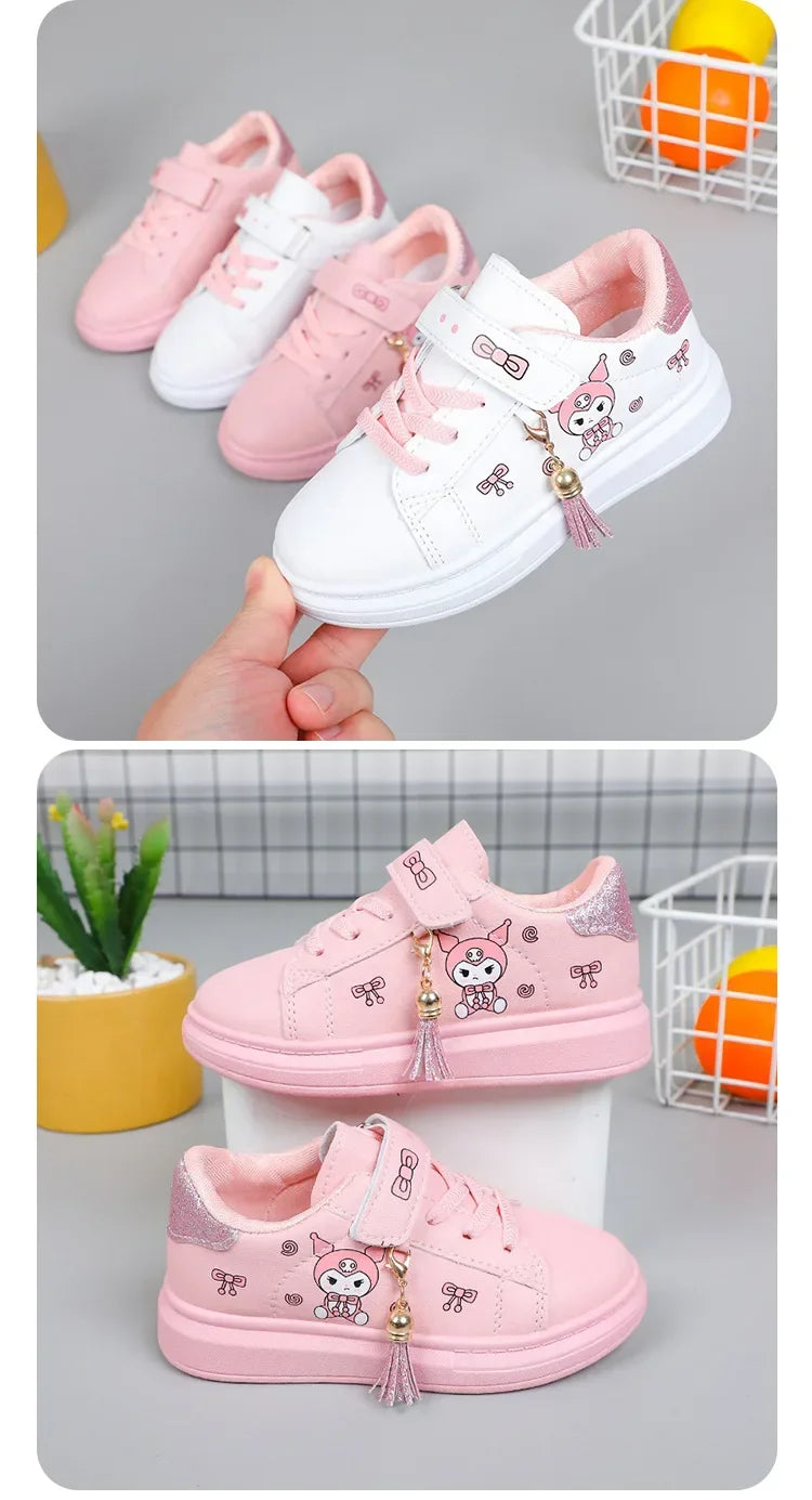 2025 Children's Little White Shoes Girls' Student Flat Bottom Casual Sports Shoes Low Top Spring Korean Plate Shoes