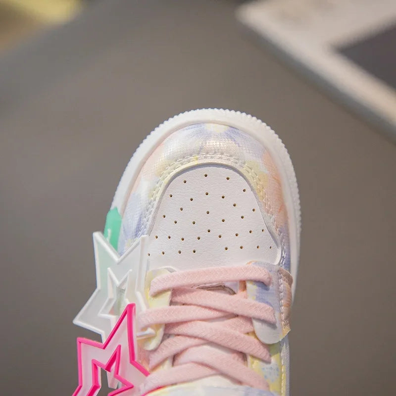 Girls Sneakers with Stars Color Matching Non-slip Fashion Children Princess High-top Sport Shoes Kids Casual Running Shoes