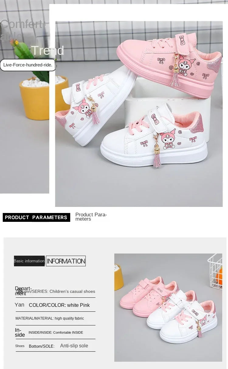 2025 Children's Little White Shoes Girls' Student Flat Bottom Casual Sports Shoes Low Top Spring Korean Plate Shoes